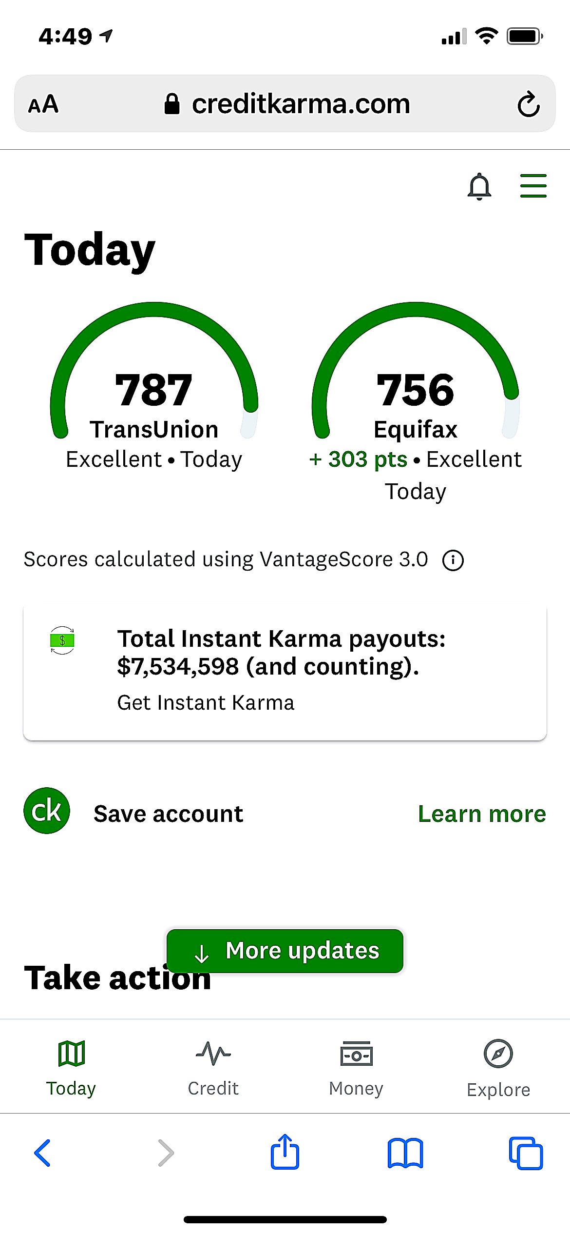 Credit score increased 303 points